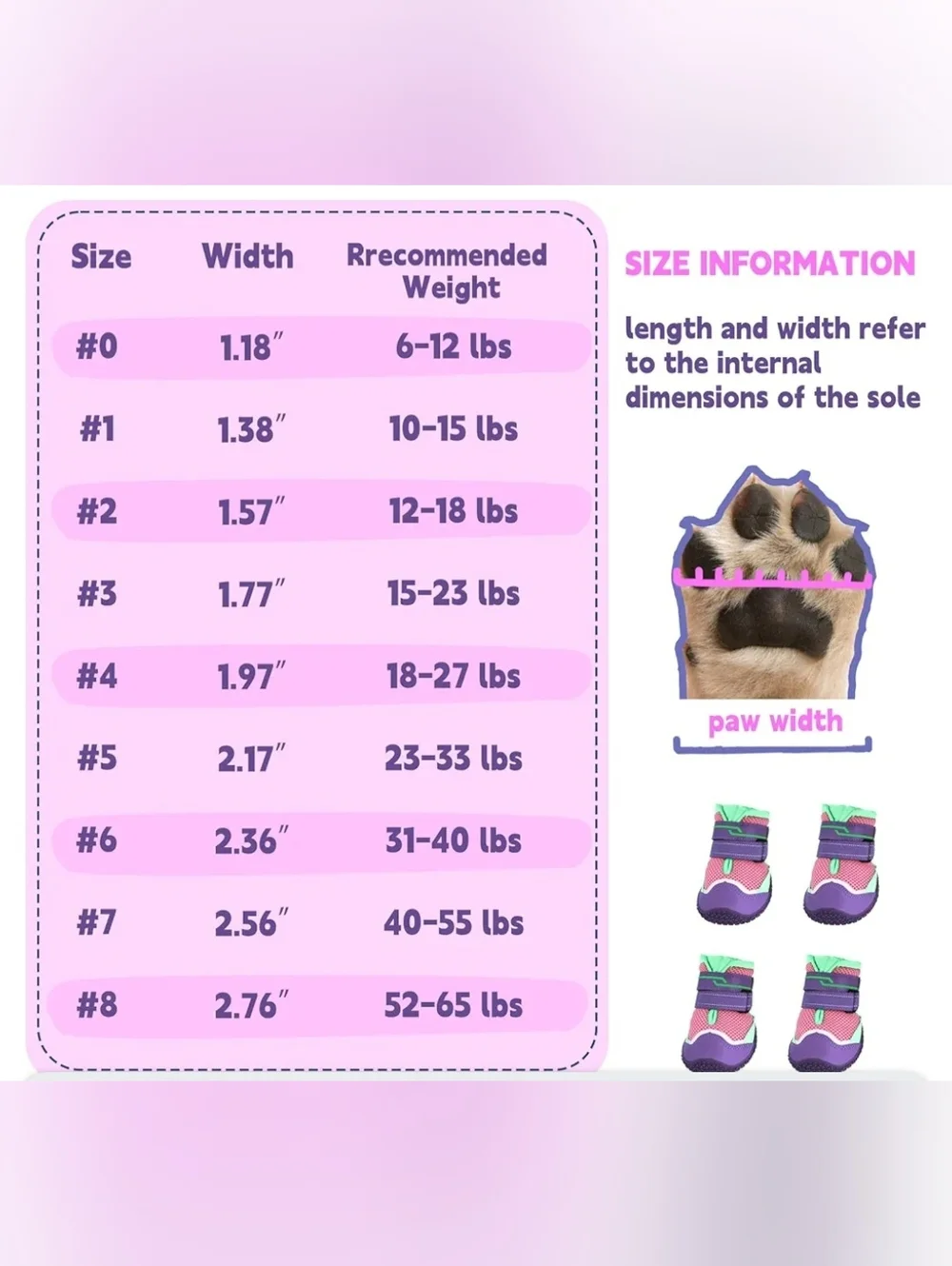 New Slow Ton Reflective Purple and Pink Dog Boots with Mint Accents (SIZE:0)